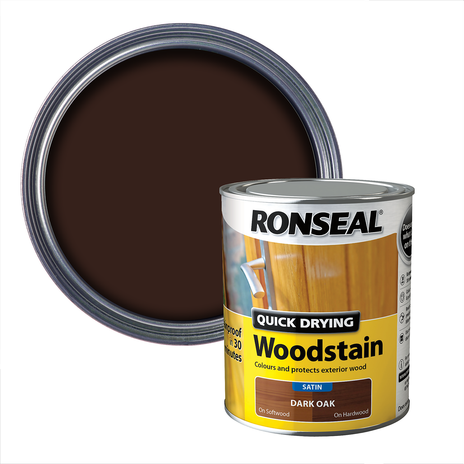 Ronseal Quick Drying Woodstain Dark Oak Satin - 750ml 3 Ronseal Quick Drying Woodstain Dark Oak Satin - 750ml