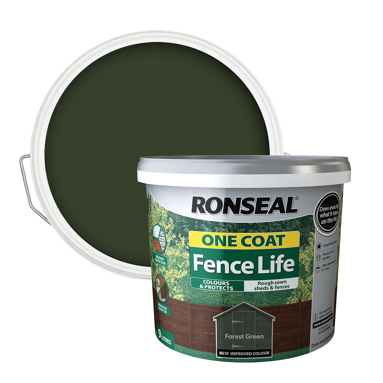 Ronseal One Coat Fence Life Paint Forest Green - 9L 3 Ronseal One Coat Fence Life Paint Forest Green - 9L