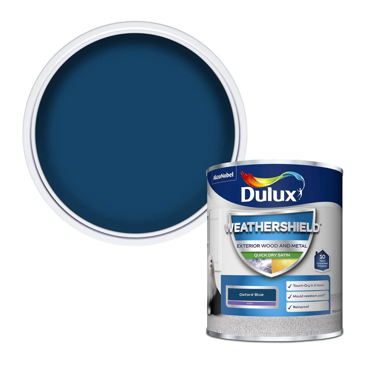 Dulux Weathershield Exterior Quick Dry Satin Paint Oxford Blue - 750ml 3 Dulux Weathershield Exterior Quick Dry Satin Paint Oxford Blue - 750ml