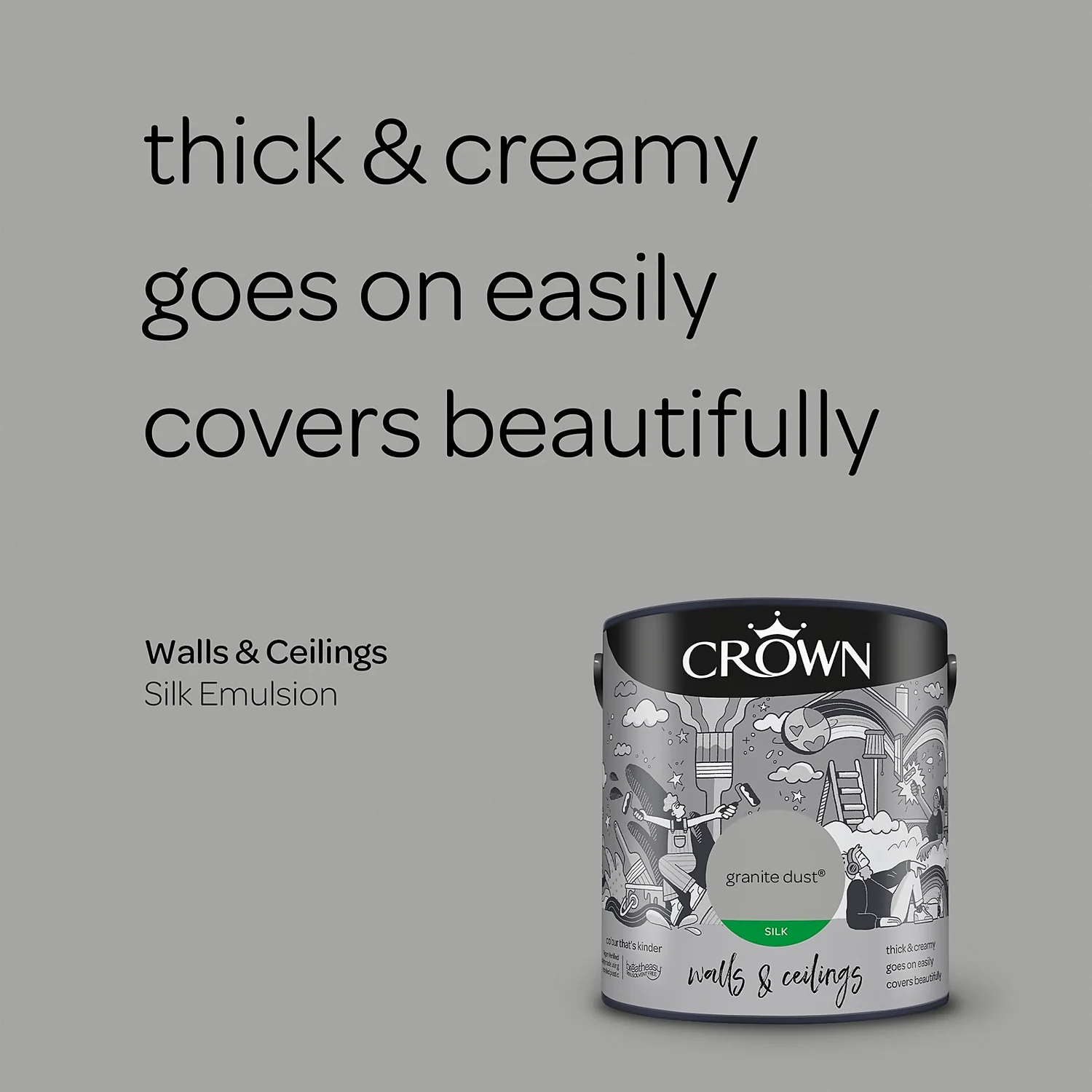 Crown Walls & Ceilings Silk Emulsion Paint Granite Dust - 2.5L 6 Crown Walls & Ceilings Silk Emulsion Paint Granite Dust - 2.5L - Image 4