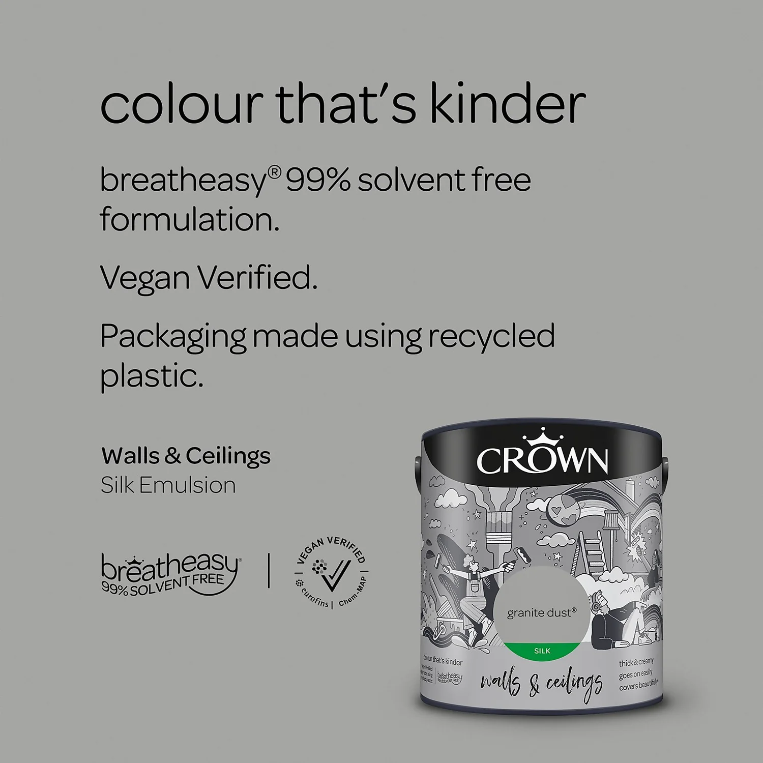 Crown Walls & Ceilings Silk Emulsion Paint Granite Dust - 2.5L 7 Crown Walls & Ceilings Silk Emulsion Paint Granite Dust - 2.5L - Image 5