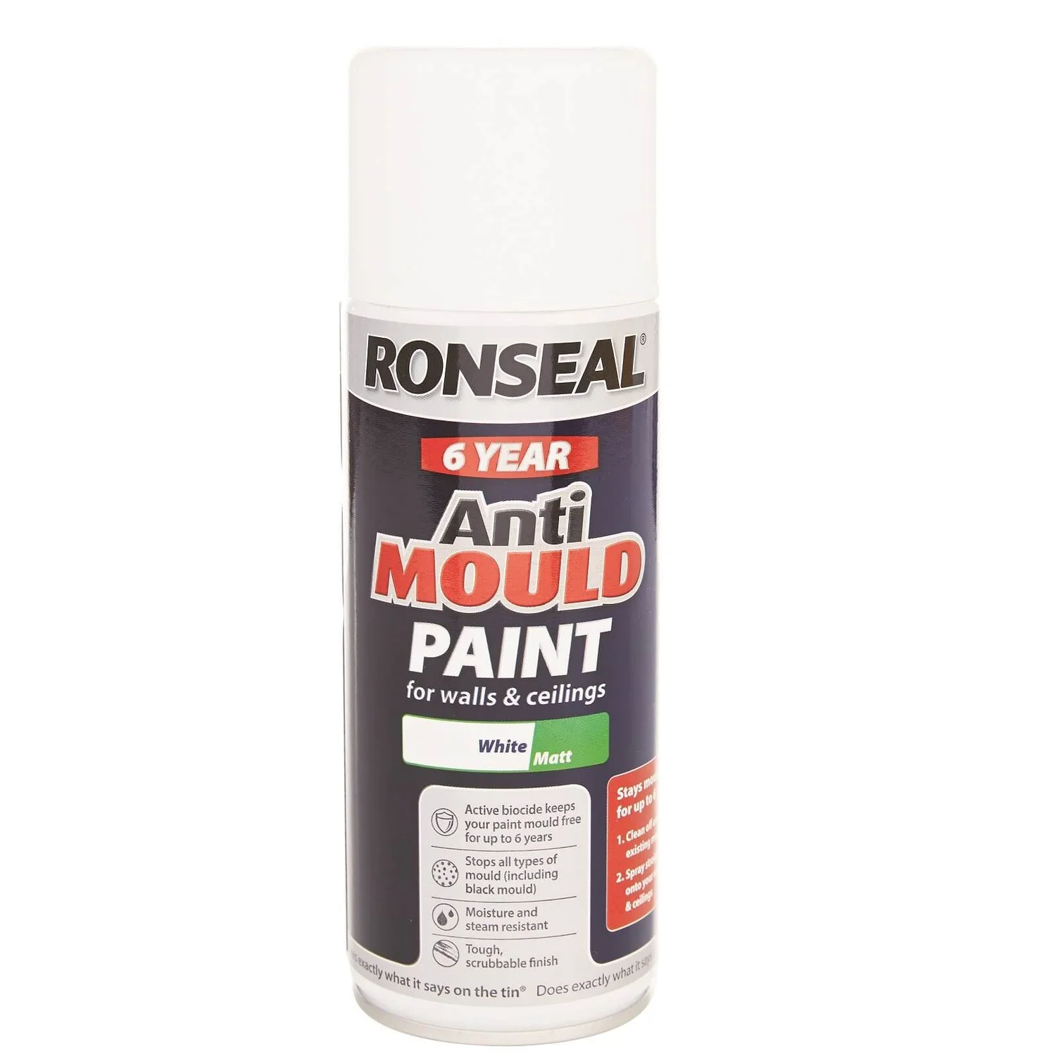 Ronseal Quick Drying Anti Mould Paint White Matt Aero - 400ml 3 Ronseal Quick Drying Anti Mould Paint White Matt Aero - 400ml