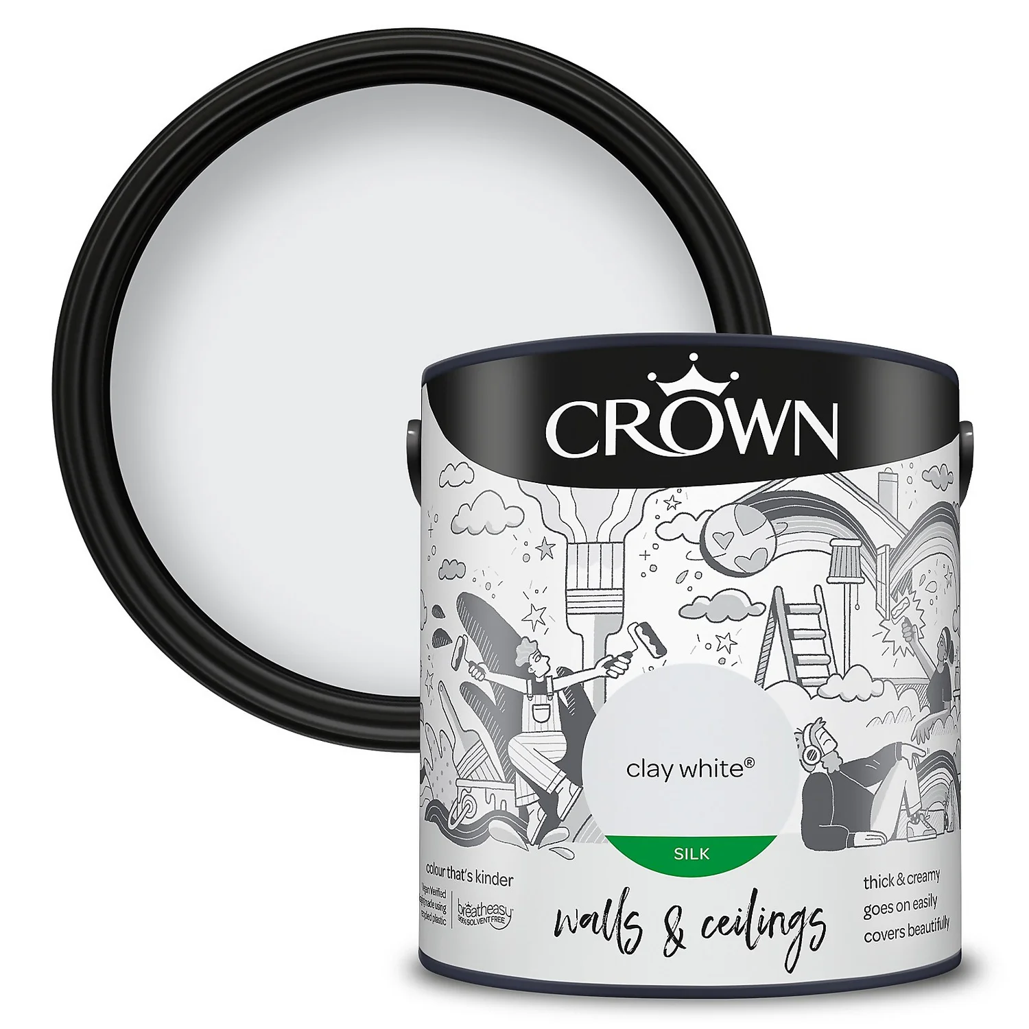 Crown Walls & Ceilings Silk Emulsion Paint Clay White - 2.5L 3 Crown Walls & Ceilings Silk Emulsion Paint Clay White - 2.5L