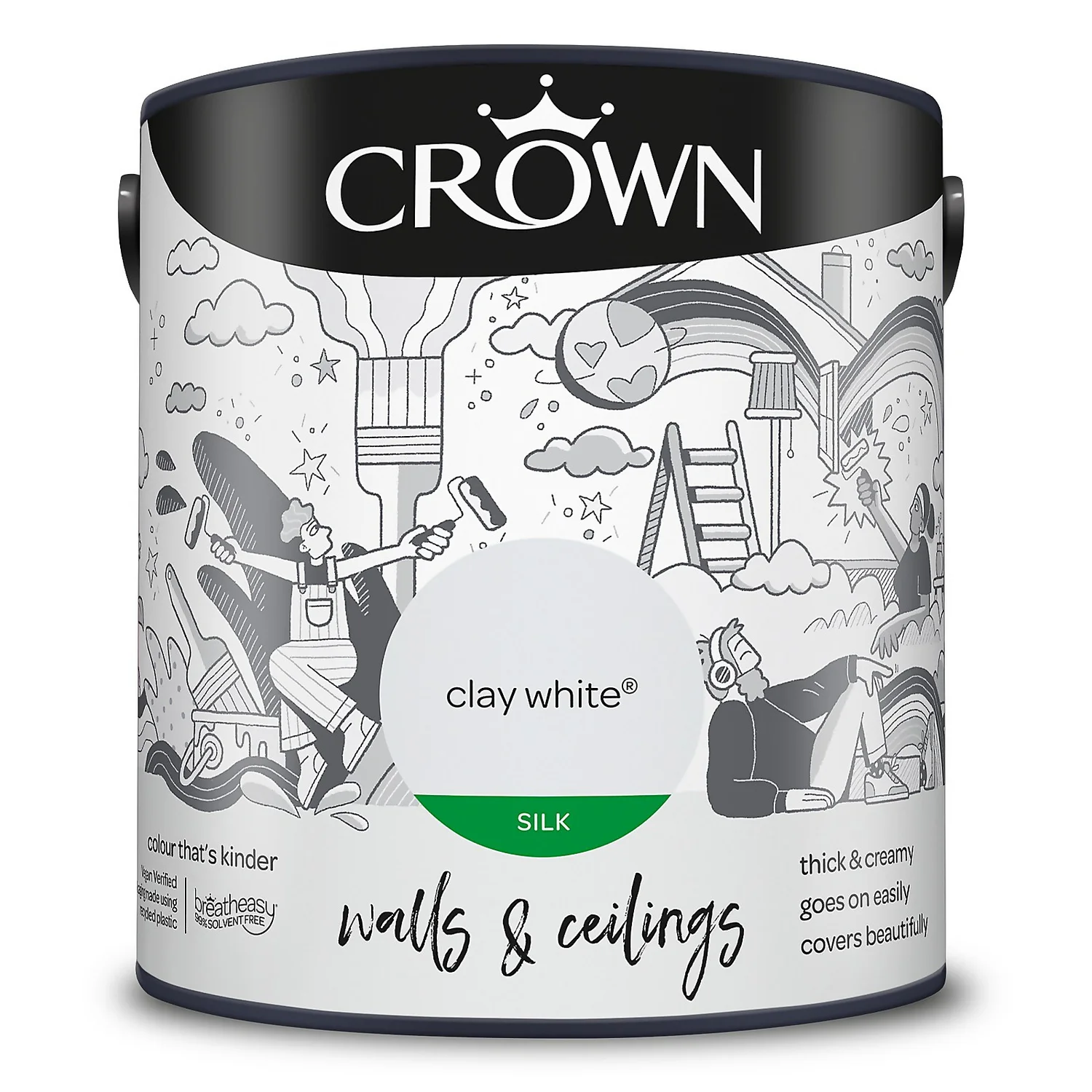 Crown Walls & Ceilings Silk Emulsion Paint Clay White - 2.5L 11 Crown Walls & Ceilings Silk Emulsion Paint Clay White - 2.5L - Image 9