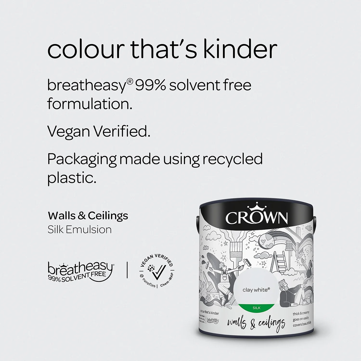 Crown Walls & Ceilings Silk Emulsion Paint Clay White - 2.5L 7 Crown Walls & Ceilings Silk Emulsion Paint Clay White - 2.5L - Image 5