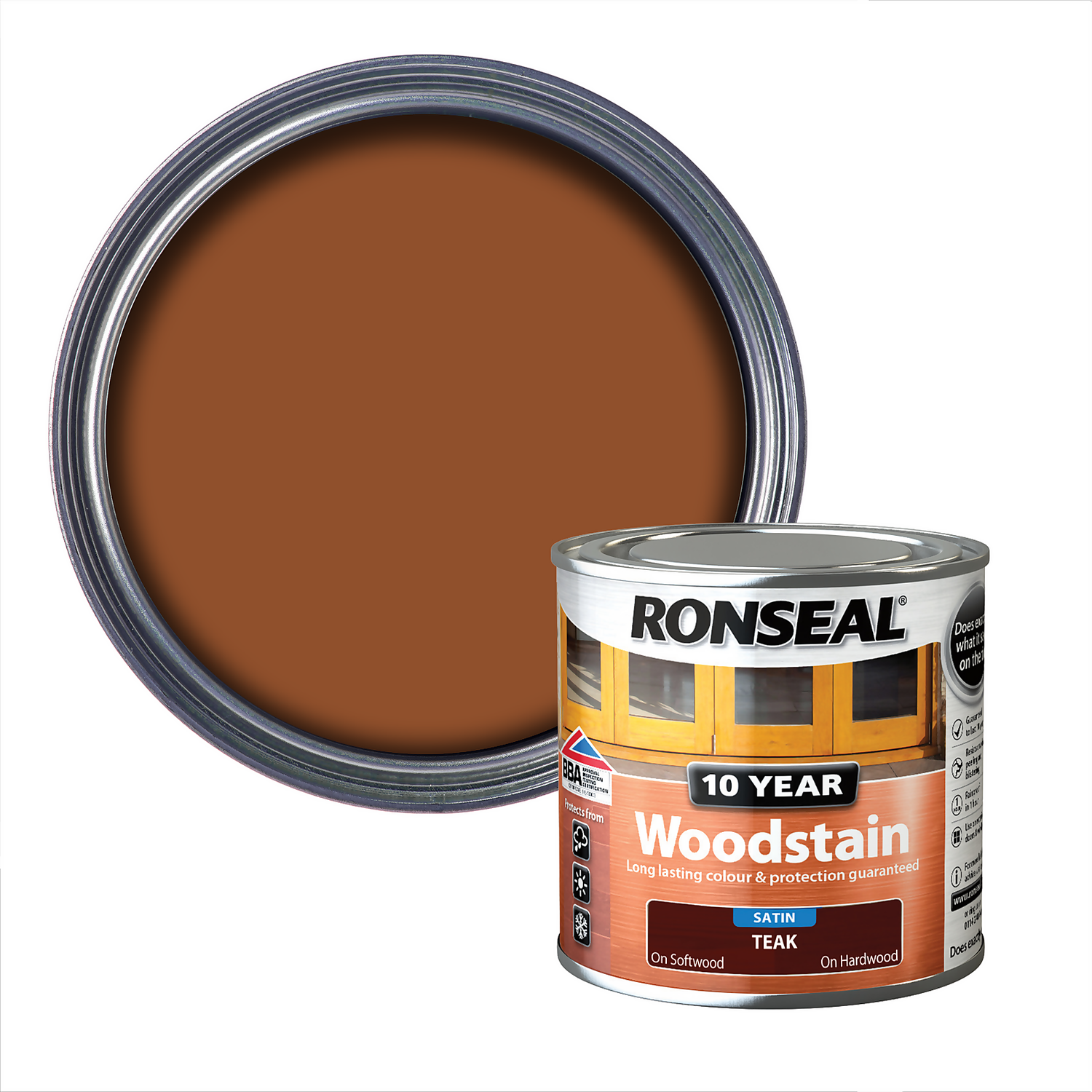 Ronseal 10 Year Woodstain Teak Satin - 250ml 3 Ronseal 10 Year Woodstain Teak Satin - 250ml