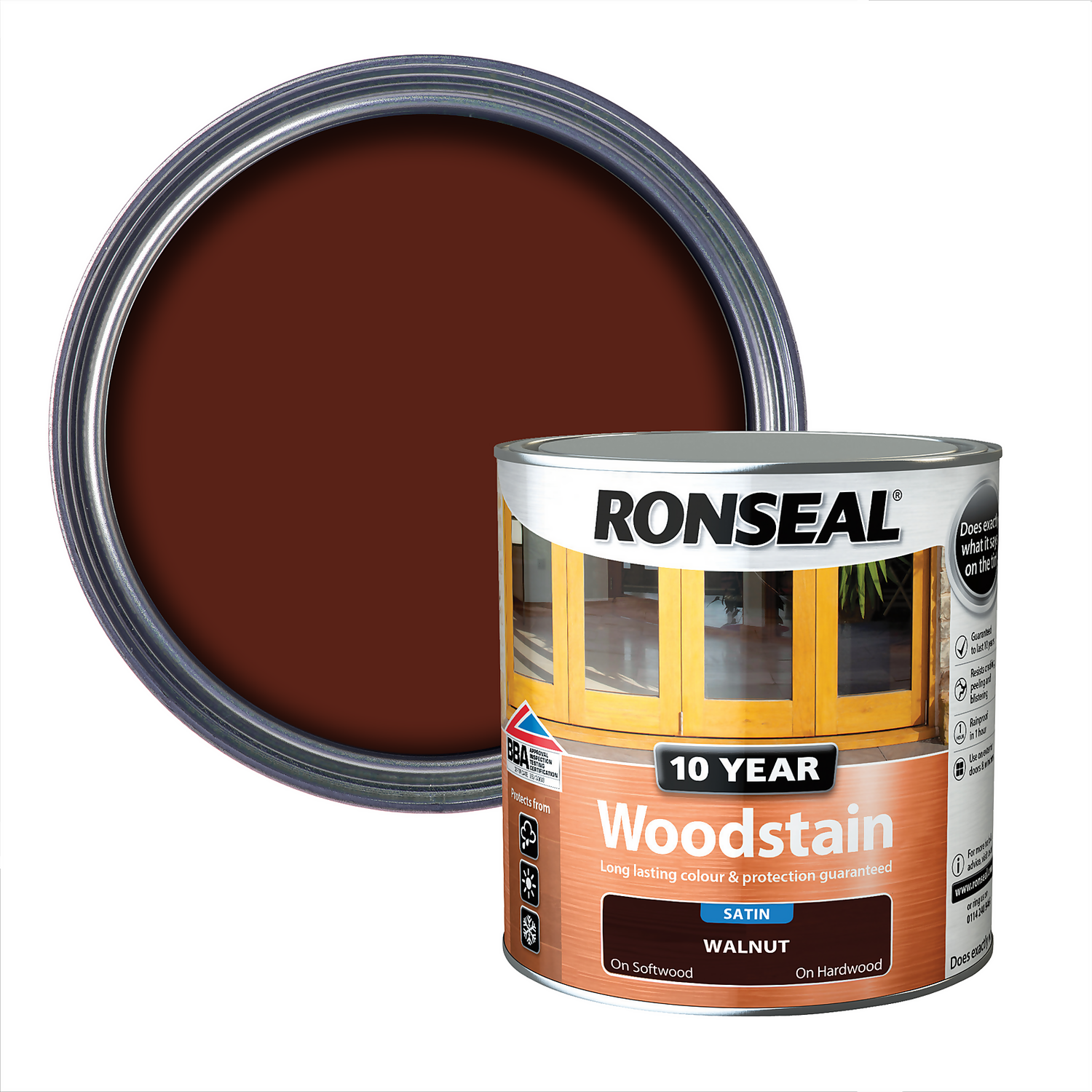 Ronseal 10 Year Woodstain Walnut Satin - 750ml 3 Ronseal 10 Year Woodstain Walnut Satin - 750ml