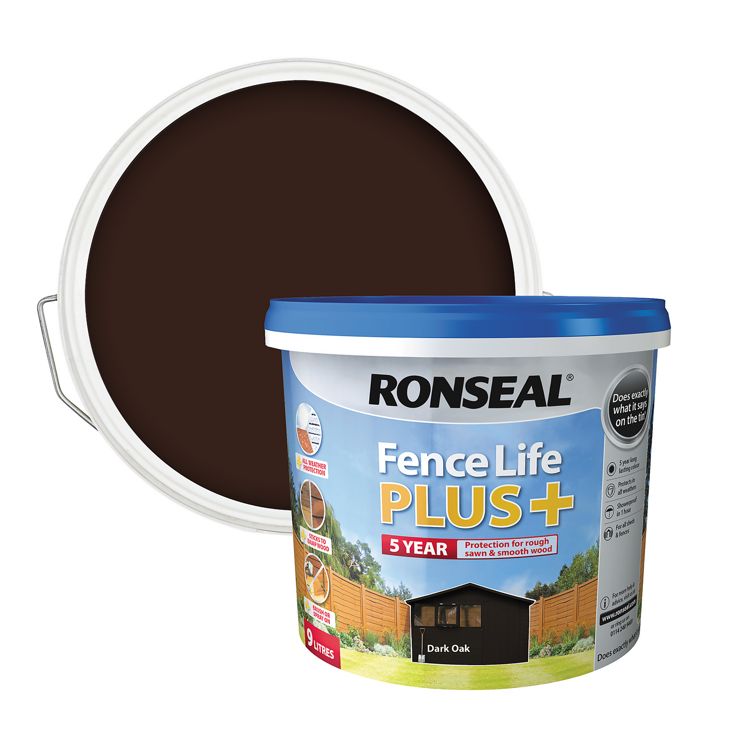 Ronseal Fence Life Plus Paint Dark Oak - 9L 3 Ronseal Fence Life Plus Paint Dark Oak - 9L