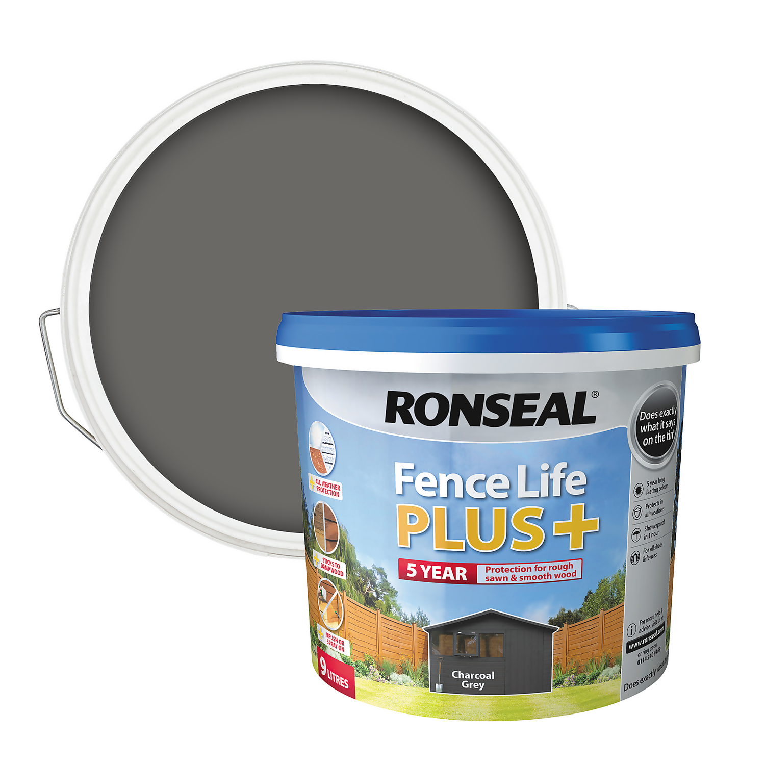 Ronseal Fence Life Plus Paint Charcoal Grey - 9L 3 Ronseal Fence Life Plus Paint Charcoal Grey - 9L