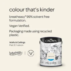 Crown Walls & Ceilings Matt Emulsion Paint Cream White - 5L -Paint Store 12829383 7504969528635129
