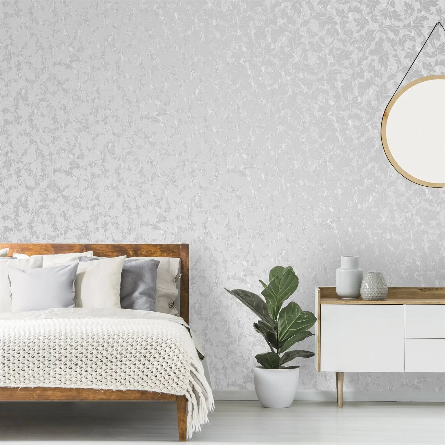 Superfresco Milan Scroll Silver Wallpaper 4 Superfresco Milan Scroll Silver Wallpaper - Image 2