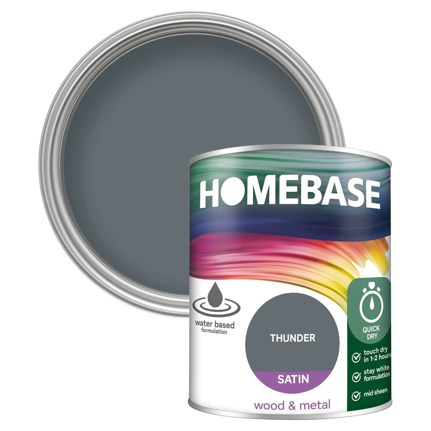 Homebase Interior Quick Dry Satin Paint Thunder - 750ml 3 Homebase Interior Quick Dry Satin Paint Thunder - 750ml