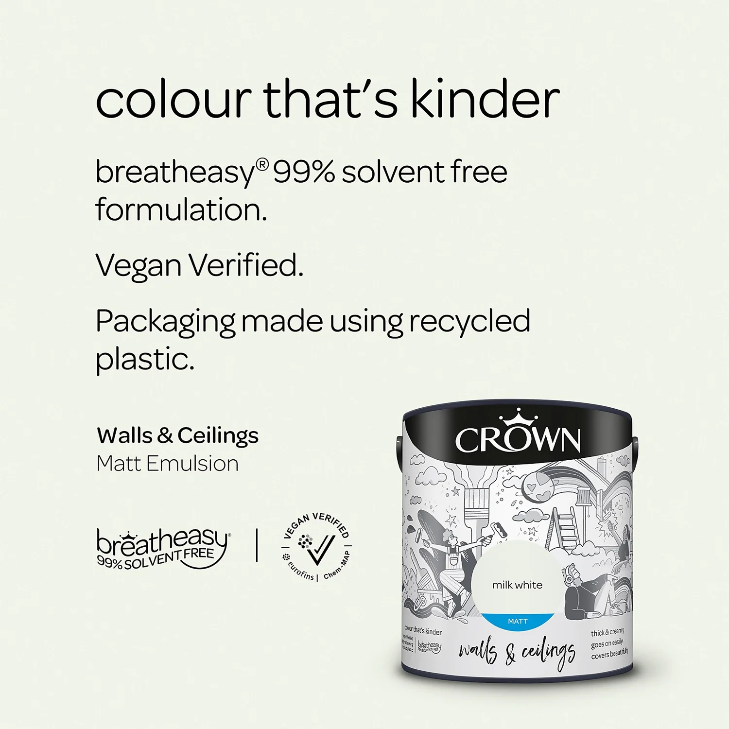 Crown Walls & Ceilings Matt Emulsion Paint Milk White - 2.5L 7 Crown Walls & Ceilings Matt Emulsion Paint Milk White - 2.5L - Image 5