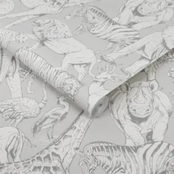 Superfresco Easy Jungle Animals Grey Wallpaper -Paint Store 12841090 8104833227433531