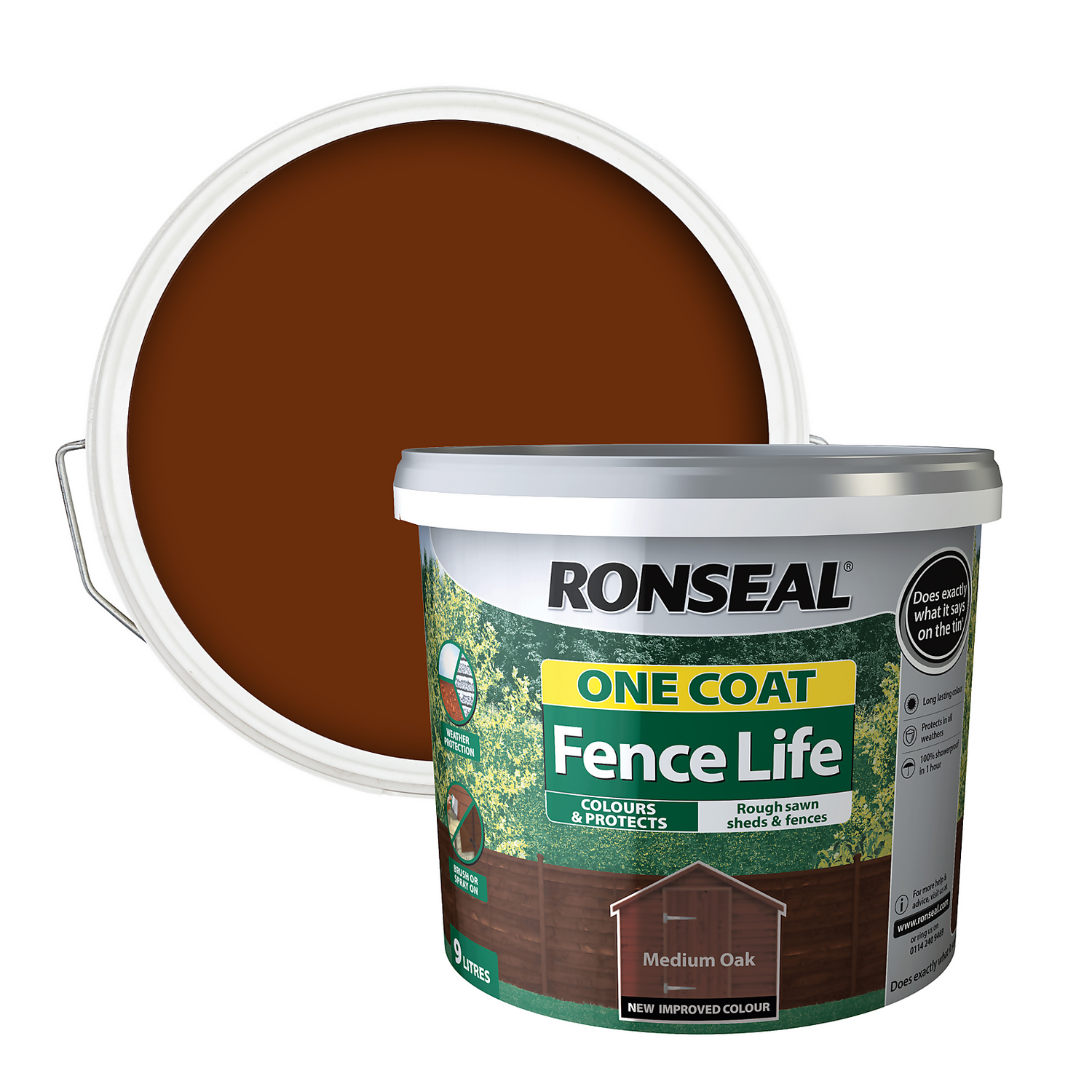 Ronseal One Coat Fence Life Paint Medium Oak - 9L 3 Ronseal One Coat Fence Life Paint Medium Oak - 9L