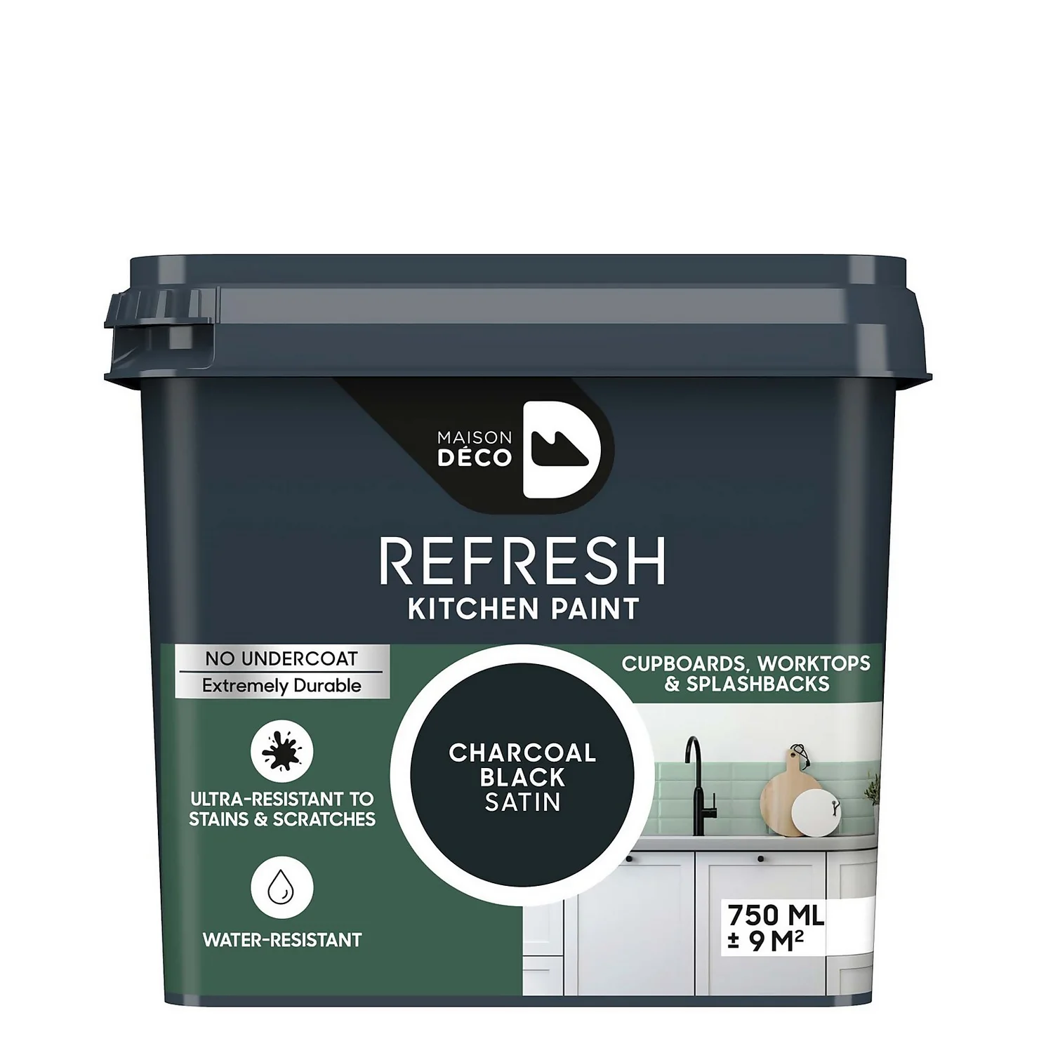 Maison Deco Refresh Kitchen Cupboards, Worktops & Splashbacks Paint Charcoal Black - 750ml 3 Maison Deco Refresh Kitchen Cupboards, Worktops & Splashbacks Paint Charcoal Black - 750ml