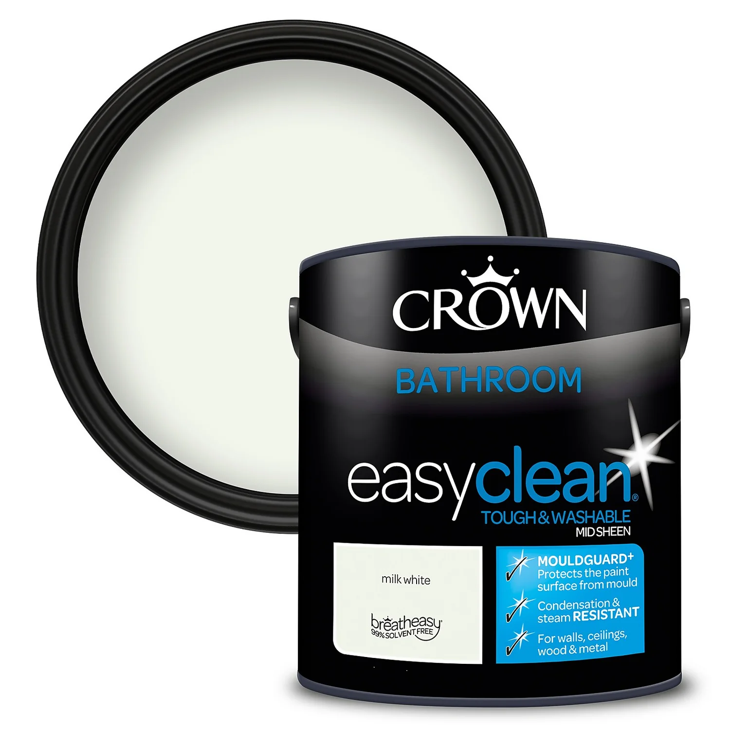 Crown Easyclean® Mouldguard+ Bathroom Mid Sheen Washable Multi Surface Paint Milk White® - 2.5L 3 Crown Easyclean® Mouldguard+ Bathroom Mid Sheen Washable Multi Surface Paint Milk White® - 2.5L