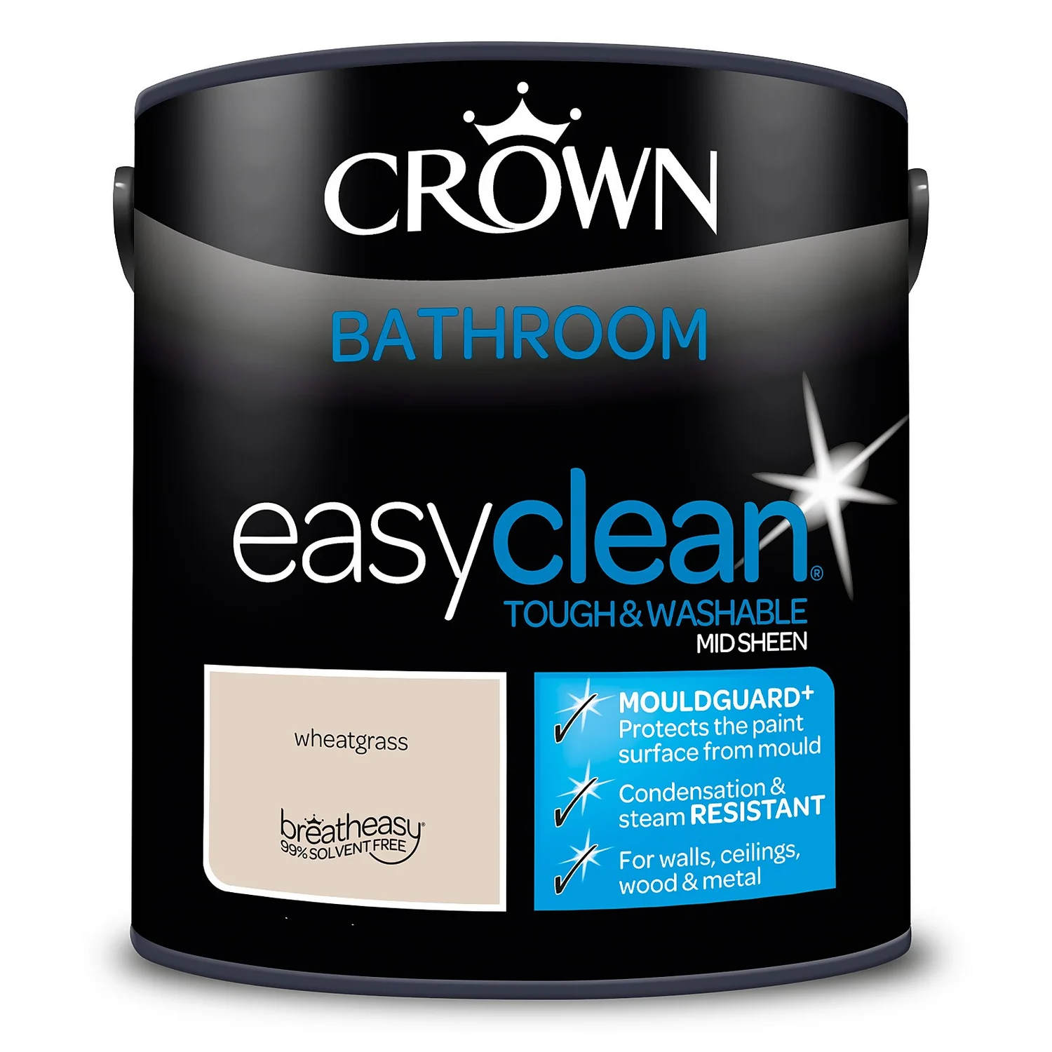 Crown Easyclean® Mouldguard+ Bathroom Mid Sheen Washable Multi Surface Paint Paint Wheatgrass® - 2.5 L 9 Crown Easyclean® Mouldguard+ Bathroom Mid Sheen Washable Multi Surface Paint Paint Wheatgrass® - 2.5 L - Image 7