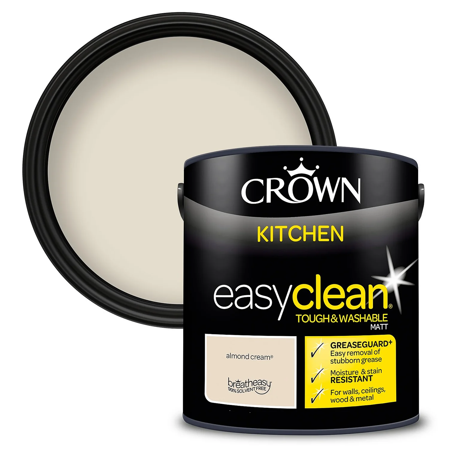 Crown Easyclean®Greaseguard+ Kitchen Matt Washable Multi Surface Paint Almond Cream® - 2.5L 3 Crown Easyclean®Greaseguard+ Kitchen Matt Washable Multi Surface Paint Almond Cream® - 2.5L
