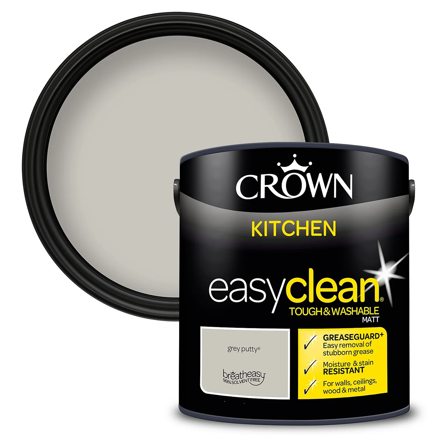 Crown Easyclean®Greaseguard+ Kitchen Matt Washable Multi Surface Paint Grey Putty® - 2.5 L 3 Crown Easyclean®Greaseguard+ Kitchen Matt Washable Multi Surface Paint Grey Putty® - 2.5 L