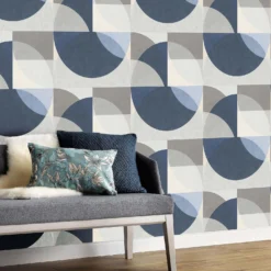 Elle Decoration Geometric Blue Grey Cream Wallpaper -Paint Store 13027929 5674973364541332