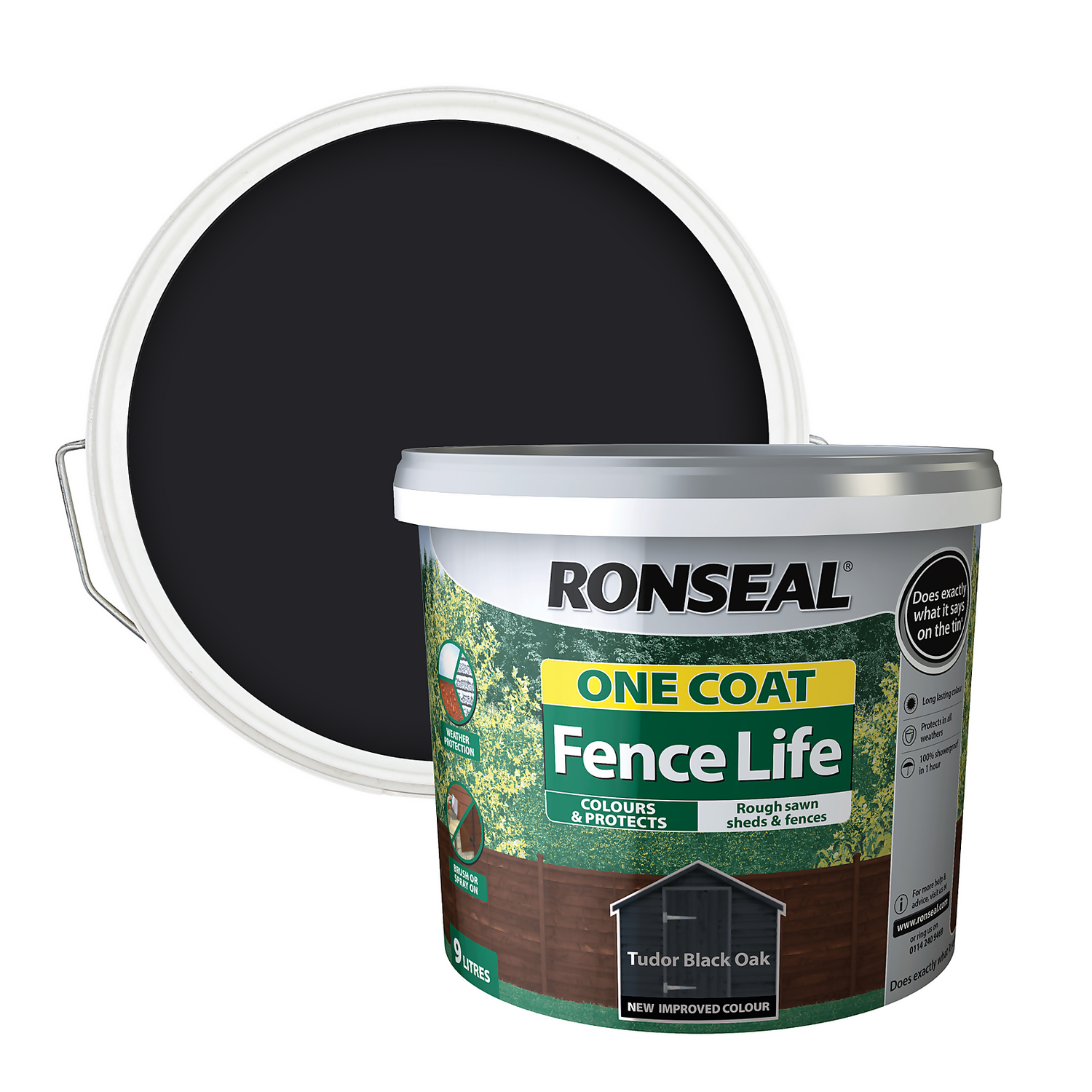 Ronseal One Coat Fence Life Paint Tudor Black Oak - 9L 3 Ronseal One Coat Fence Life Paint Tudor Black Oak - 9L