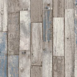Next Distressed Wood Plank Neutral Blue Wallpaper
