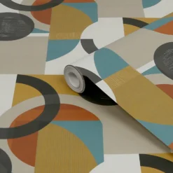 Next Retro Shapes Geo Orange Wallpaper -Paint Store 13960885 1884998026670642