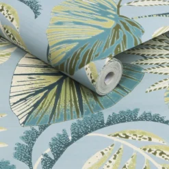 Next Jungle Leaves Duck Egg Wallpaper -Paint Store 13960895 1244998026371212