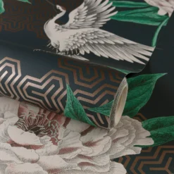 Grandeco Flying Cranes Navy Metallic Wallpaper 9 Grandeco Flying Cranes Navy Metallic Wallpaper -Paint Store 13980232 1384998777204024