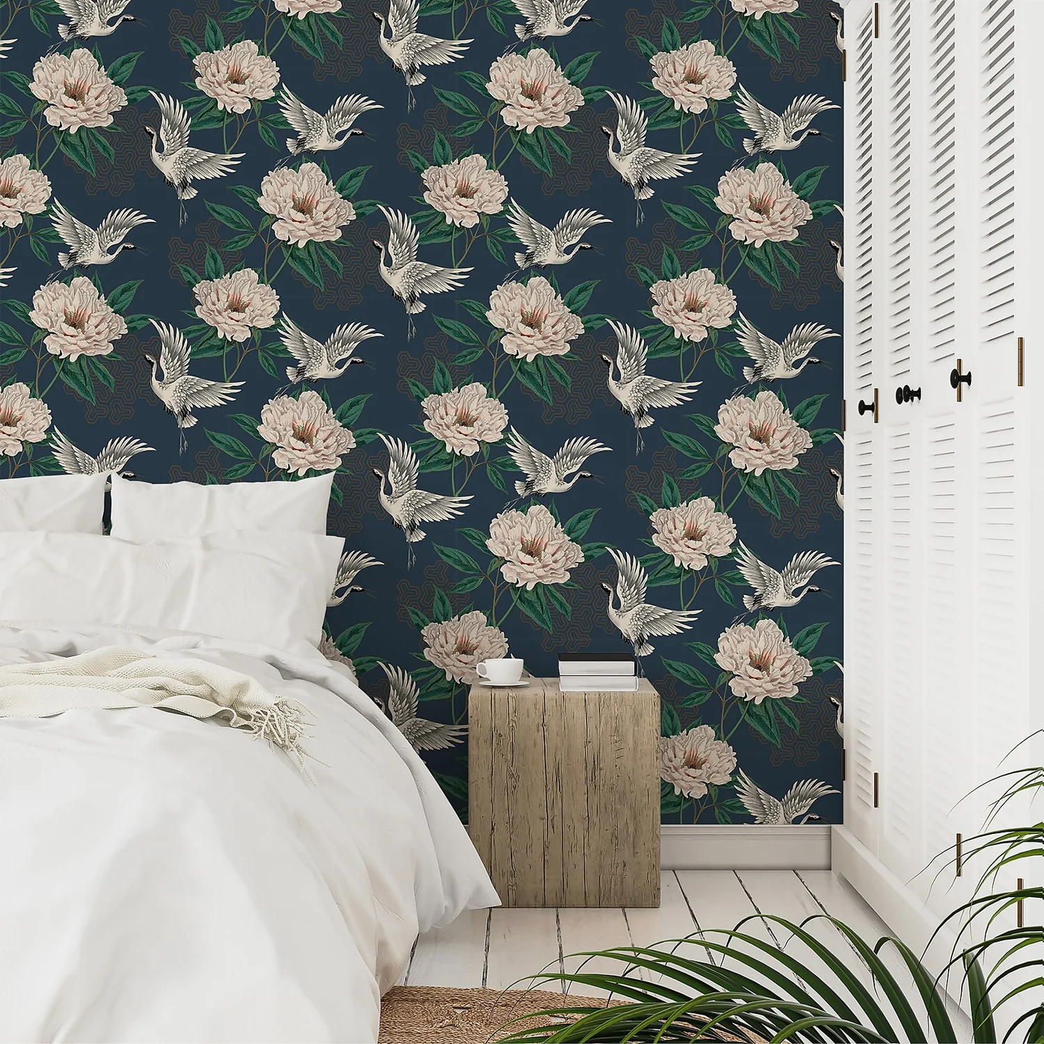 Grandeco Flying Cranes Navy Metallic Wallpaper 6 Grandeco Flying Cranes Navy Metallic Wallpaper - Image 4