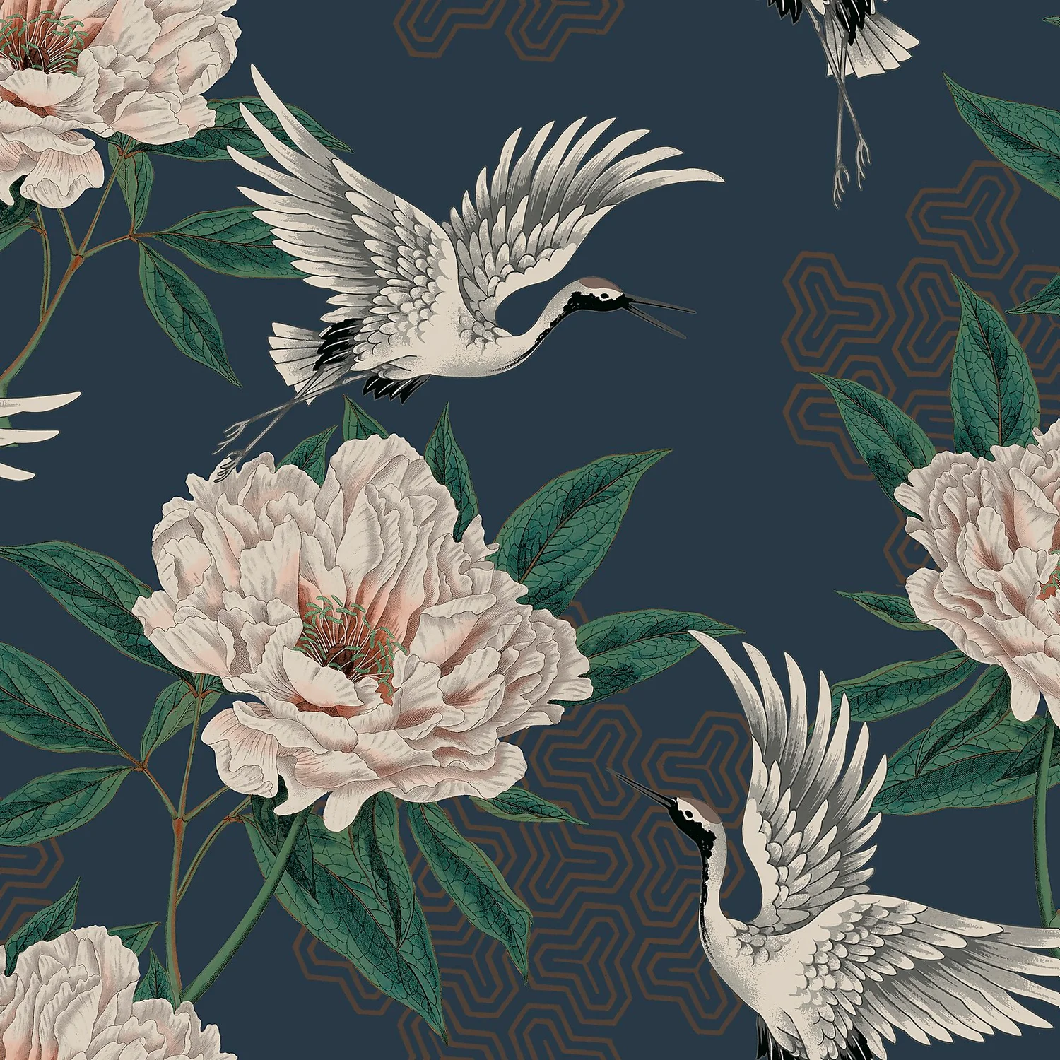 Grandeco Flying Cranes Navy Metallic Wallpaper 3 Grandeco Flying Cranes Navy Metallic Wallpaper