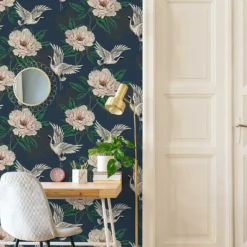 Grandeco Flying Cranes Navy Metallic Wallpaper 11 Grandeco Flying Cranes Navy Metallic Wallpaper -Paint Store 13980232 9364998777375135