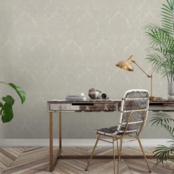 Grandeco Chenille Damask Cream Textured Mid Sheen Wallpaper -Paint Store 13980234 1735000057554935
