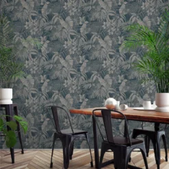 Grandeco Joelle Blue Textured Metallic Wallpaper -Paint Store 13980236 1834998777736731