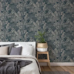 Grandeco Joelle Blue Textured Metallic Wallpaper -Paint Store 13980236 2324998777679005