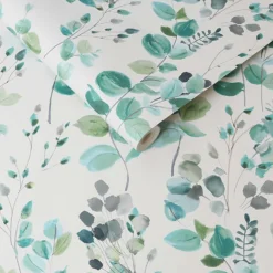 Fresco Watercolour Green Leaves White Grey Wallpaper -Paint Store 13991828 9405003725033950