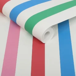Joules Kids Country Critters Chunky Stripe White And Rainbow Wallpaper -Paint Store 13991849 2905003725343673